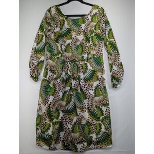 Sunny Girl‎ Dress Peacock Feather Print Long Sleeve Midi Women's XL